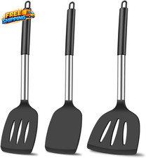 3Pcs Silicone Spatula Set Heat Resistant Spatulas for Nonstick Cookware Fish