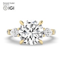 Round Diamond Trilogy Ring 18k Yellow Gold Labgrown 6.25 Ct Solitaire