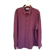 Mizzen Main Red Navy Gingham Performance Menswear Trim Fit Dress Shirt XXL