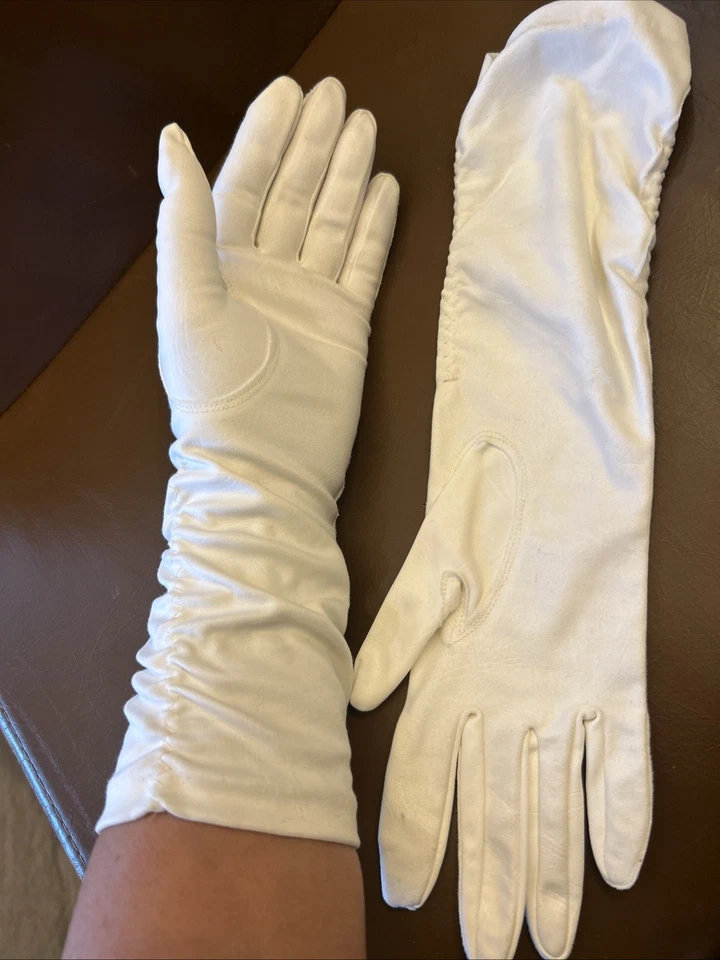 Guantes de ópera blancos vintage hechos en tela Filipinas EE. UU. 8 1/2 Foto 2 de 4
