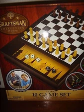 CRAFTSMAN 10 GAME Set Chess Checkers Backgammon Mancala Pick up Sticks Mill&More
