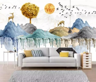 3D Golden Tree ZHUA3166 Wallpaper Wall Murals Removable Self-adhesive Ann 24