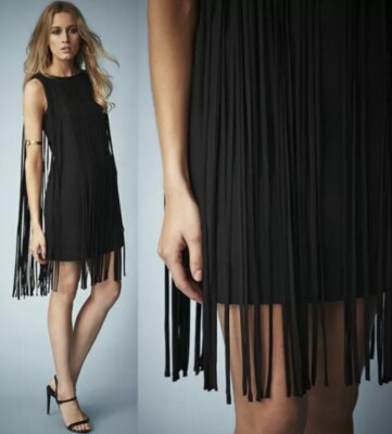KATE MOSS TopShop Vintage 20's BLACK Tassel Fringe Dress Gatsby Flapper  £95 UK