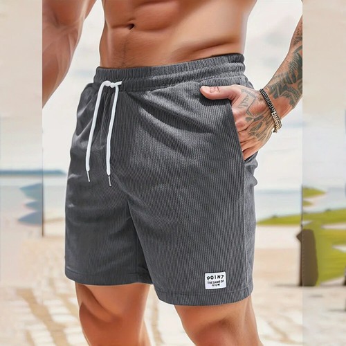 Mens Corduroy Beach Shorts Elasticated Waist Drawstring Casual Summer Pants AU - Picture 24 of 34