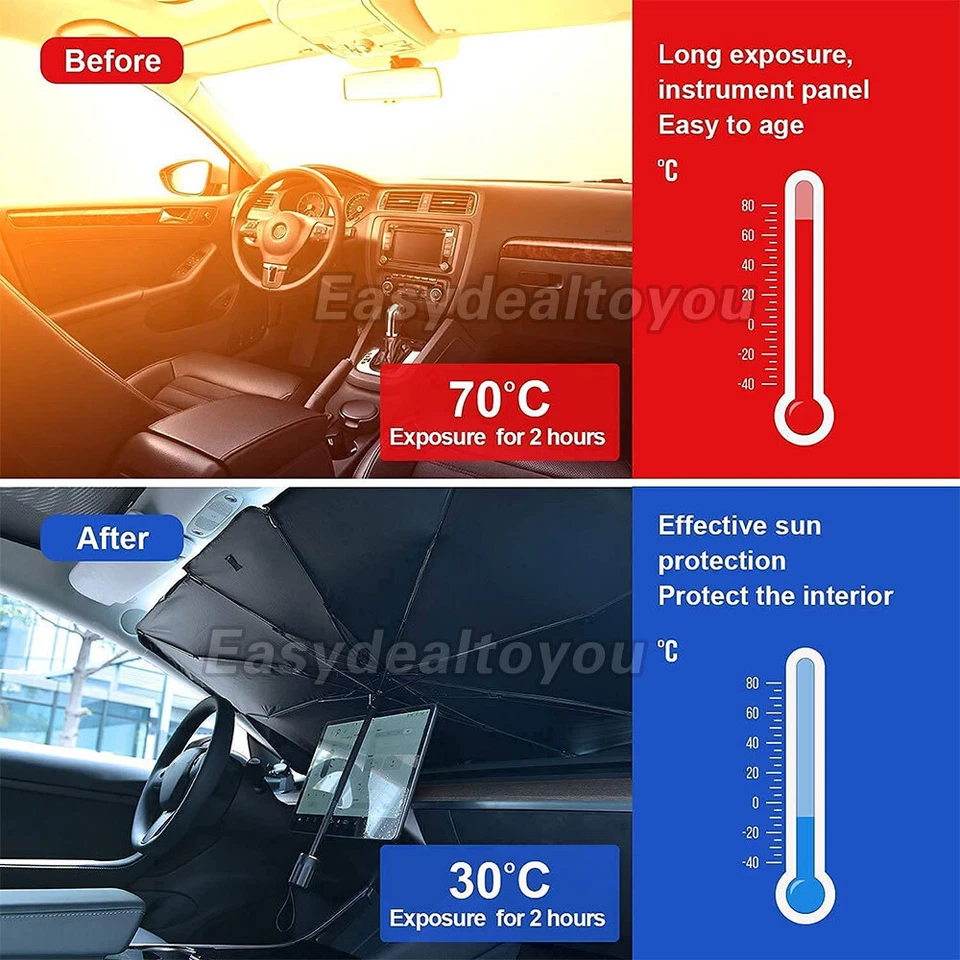 Car Windshield Sunshade Umbrella Foldable Front Window Cover Visor Sun Shade UV - image 4 of 4