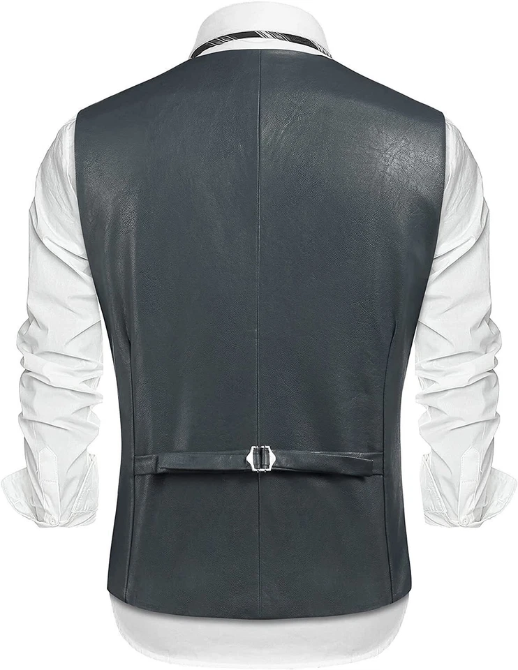 Zafy Leather Herren Weste Aus Echter Grauer Lammleder Western Cowboy Weste - Bild 2 von 4
