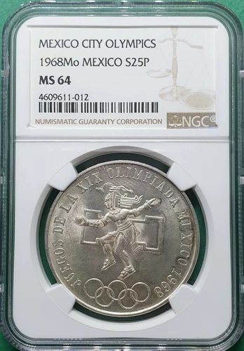 1968Mo MEXICO 25 PESO MEXICO CITY OLYMPICS SILVER NGC MS 64