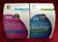 Lot of 2 L'eggs Size B Pantyhose NUDE Silken Mist Control Top Sheer Energy NEW!