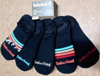 TIMBERLAND Women's No Show Socks 6.5-9.5 5 Pack Black Anti Slip Mountain Stripe