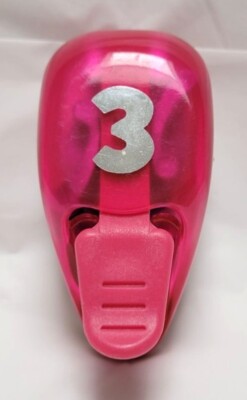 EK Success Number Three Paper Punch Pink Plastic Metal For Scrapbooking Crafts
