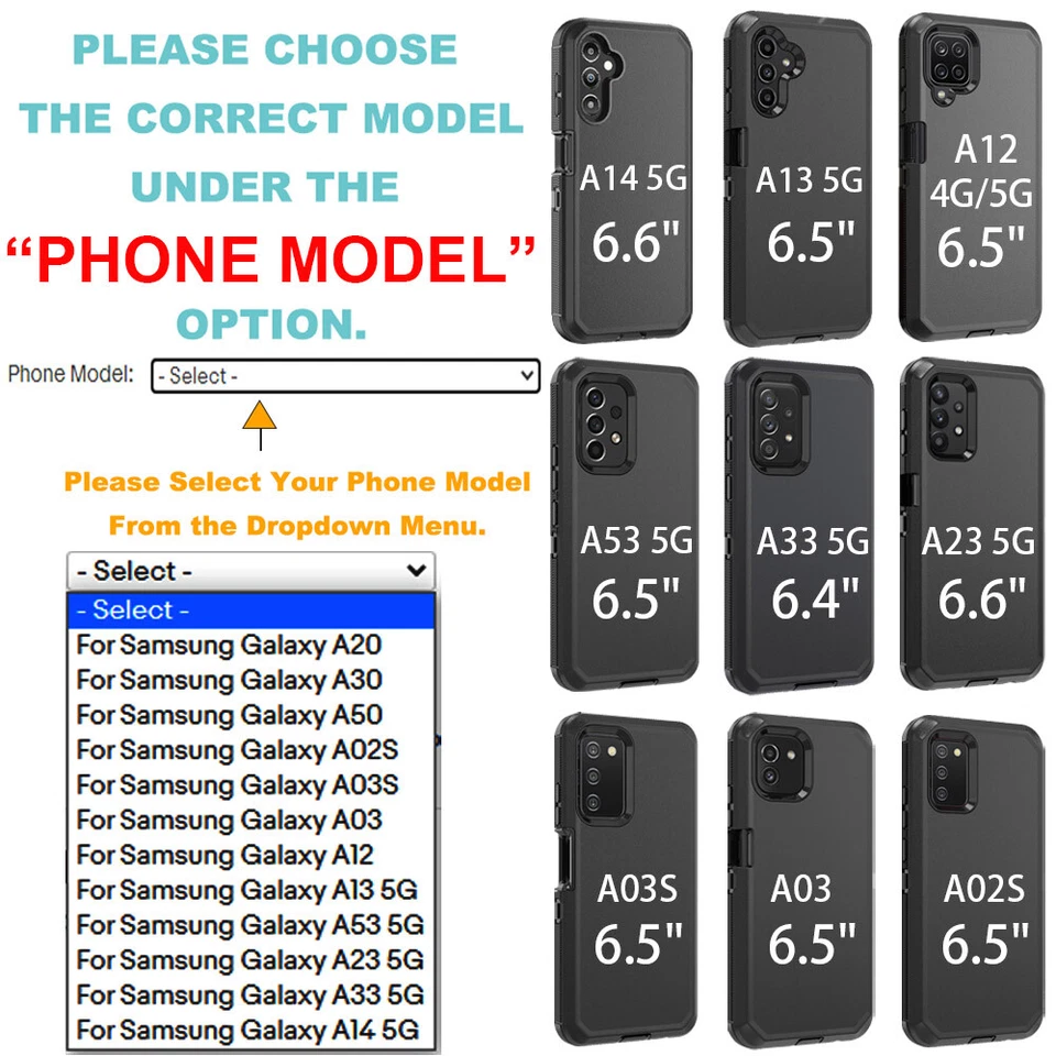 For Samsung Galaxy A03S/A13/A14/A53/A23 Shockproof Case Cover+Belt Clip Holster - Image 3 of 4