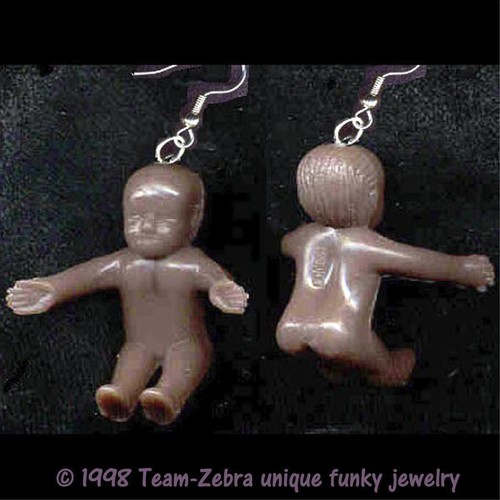 Funky Cute Mini CHOCOLATE BABY DOLL EARRINGS Brown Shower Favor Costume Jewelry - Picture 2 of 3