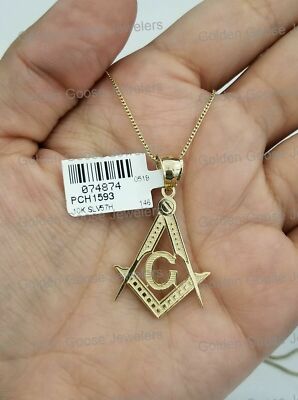 100 % Echt 10K Gelbgold Freimaurer Freimaurer Kompass Charm Anhänger Box Kette