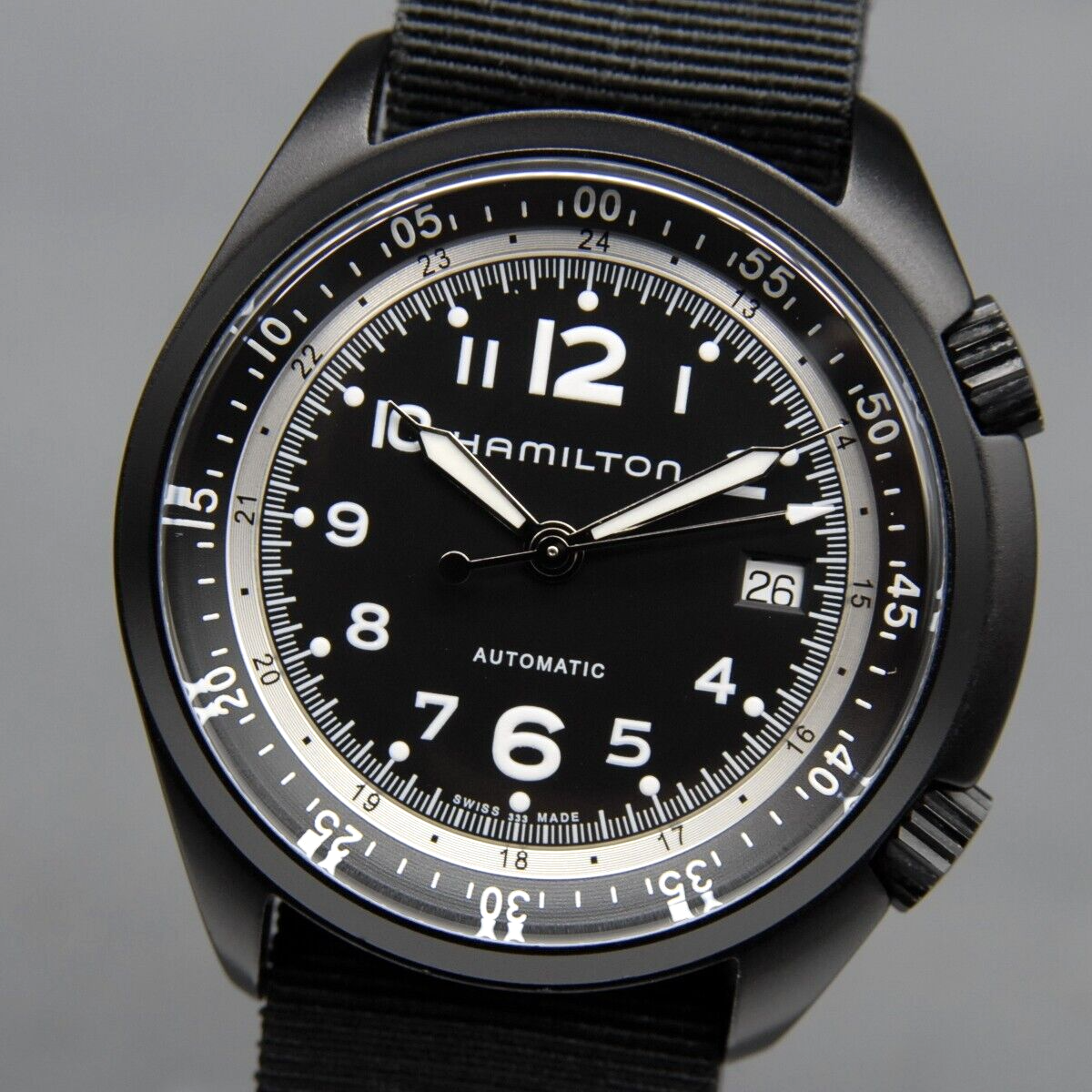 N MINT+++ w/Paper] HAMILTON Khaki Pilot H804850 Pioneer 43mm Black
