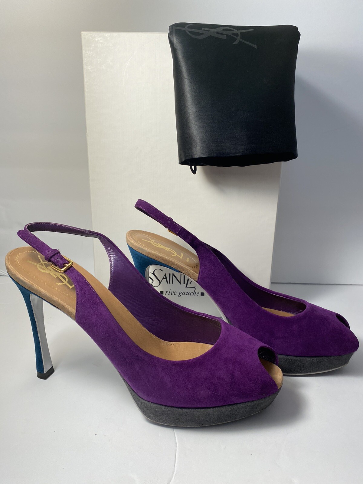 Décolleté YSL Yves Saint Laurent Polais Slingback tacchi in pelle scamosciata viola 40 9 5 $750