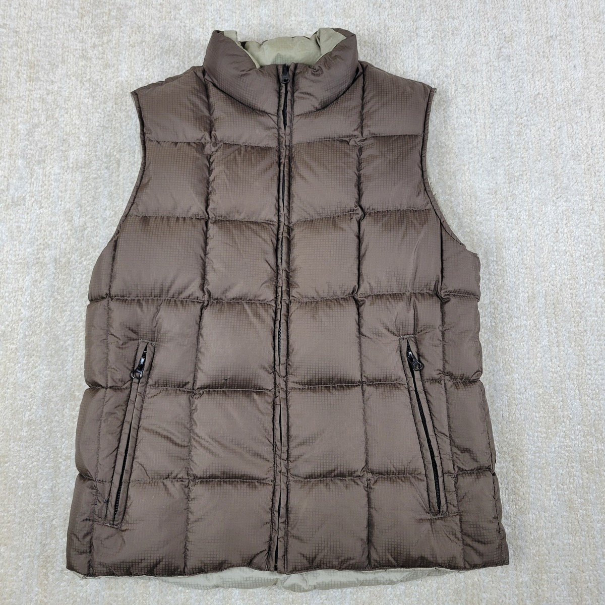 Lands End Goose Down Puffer Vest Mens S Brown Full Zip Quilted 