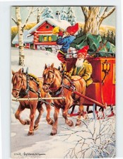 Postcard Santa and Elf in Horse-Drawn Sleigh By Erick Forsman