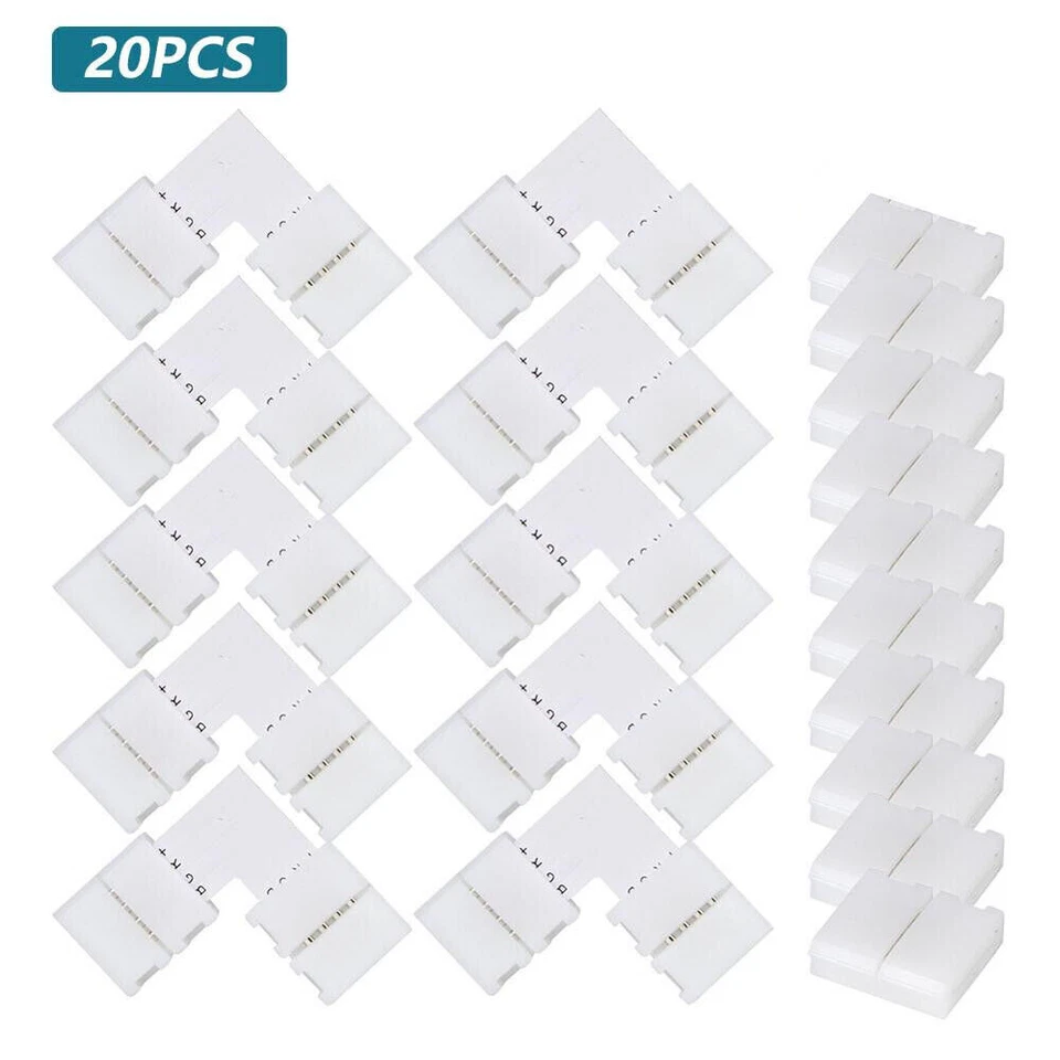20Pcs 10mm 4 Pin L Shape Unwired Gapless Solderless SMD 5050 LED RGB Connector - Image 2 of 4