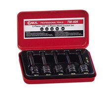 Genius Tools 5 pezzi 1/2" Dr. Set di prese per punte a percussione triple quadrate (CR-Mo) TM-405