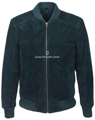 70er Jahre Herren Marine Wildleder Sakko Italienisch Tailliert Echtleder Jacke 275-P