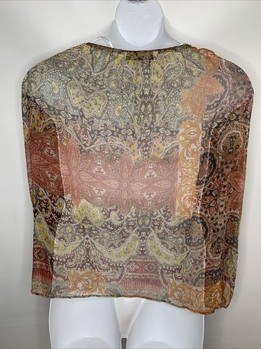 Zara Women's L Large Chiffon Sheer Floral Paisley Long Sleeve Macrame Blouse - Picture 12 of 12