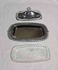 Shelton Ware Silver Metal & Glass Butter Dish With Cover Complete 🔥