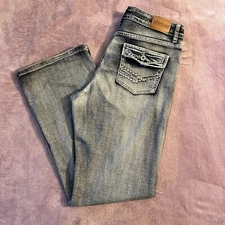 Womens Flypaper Blue Jeans Sz 20 Bootcut Back Pocket Stitching Details Stonewash