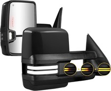 Pair Gloss Black Towing Mirrors For 03-06 Chevy Silverado Gmc Sierra 1500 2500hd