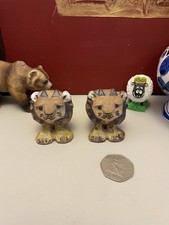 Vintage Stoneware Lion Figurines Crafted By Tremar Pottery In Cornwall 1960s