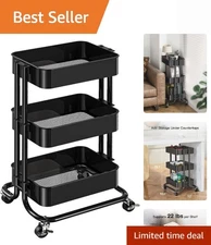 Compact & Sturdy 3-Tier Utility Cart with Locking Wheels for Safe Organization