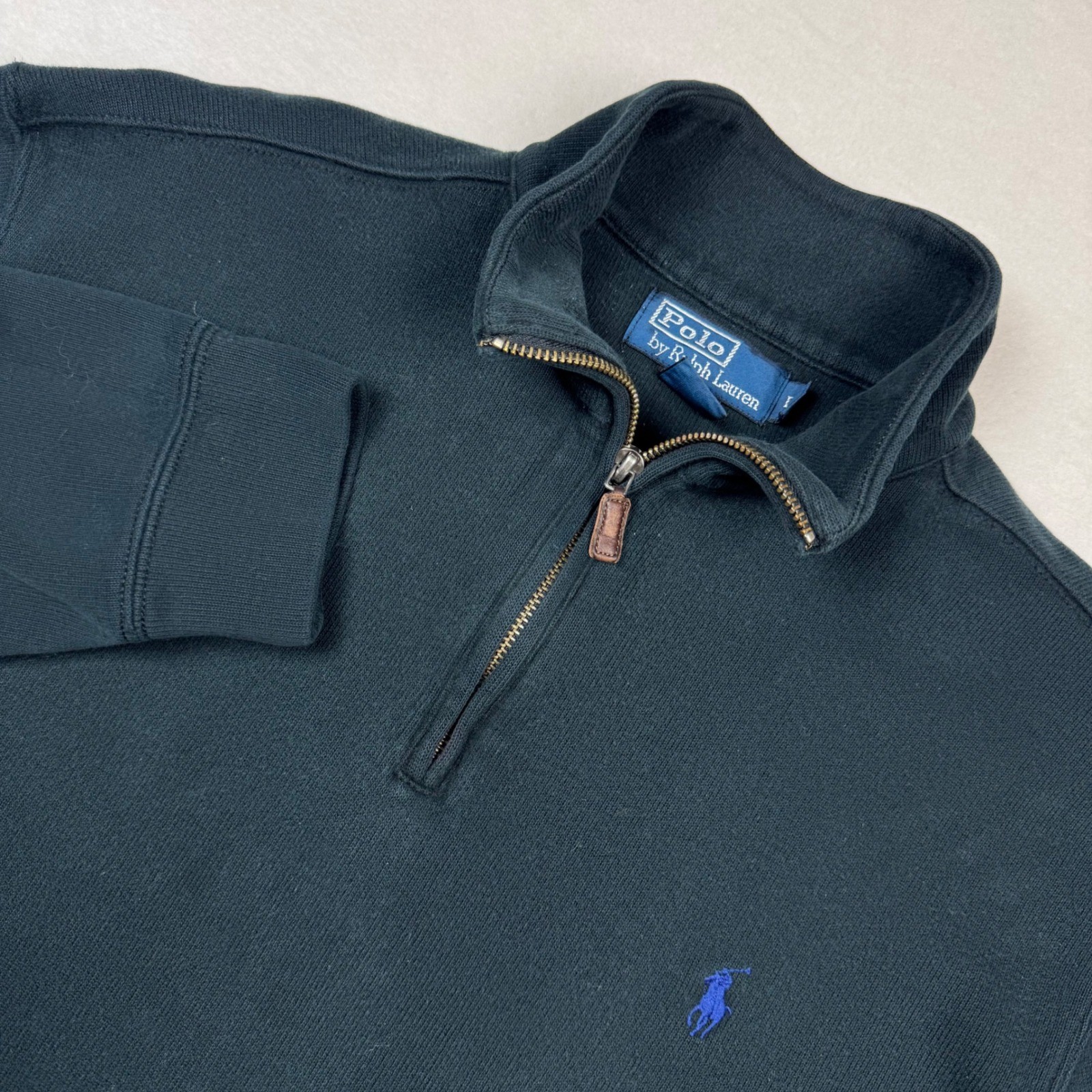Polo Ralph Lauren 1 4 Zip Pullover Felpa Uomo L Nero Pony Logo Cotone