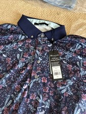 NWT Greyson Desert Floral Golf Polo Shirt Maltese Blue Men  s Sz Large MSRP 118