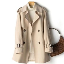 Women's Short Trench Coat Long Mid-Length Belted Mac Jacket Autumn Outerwear UK