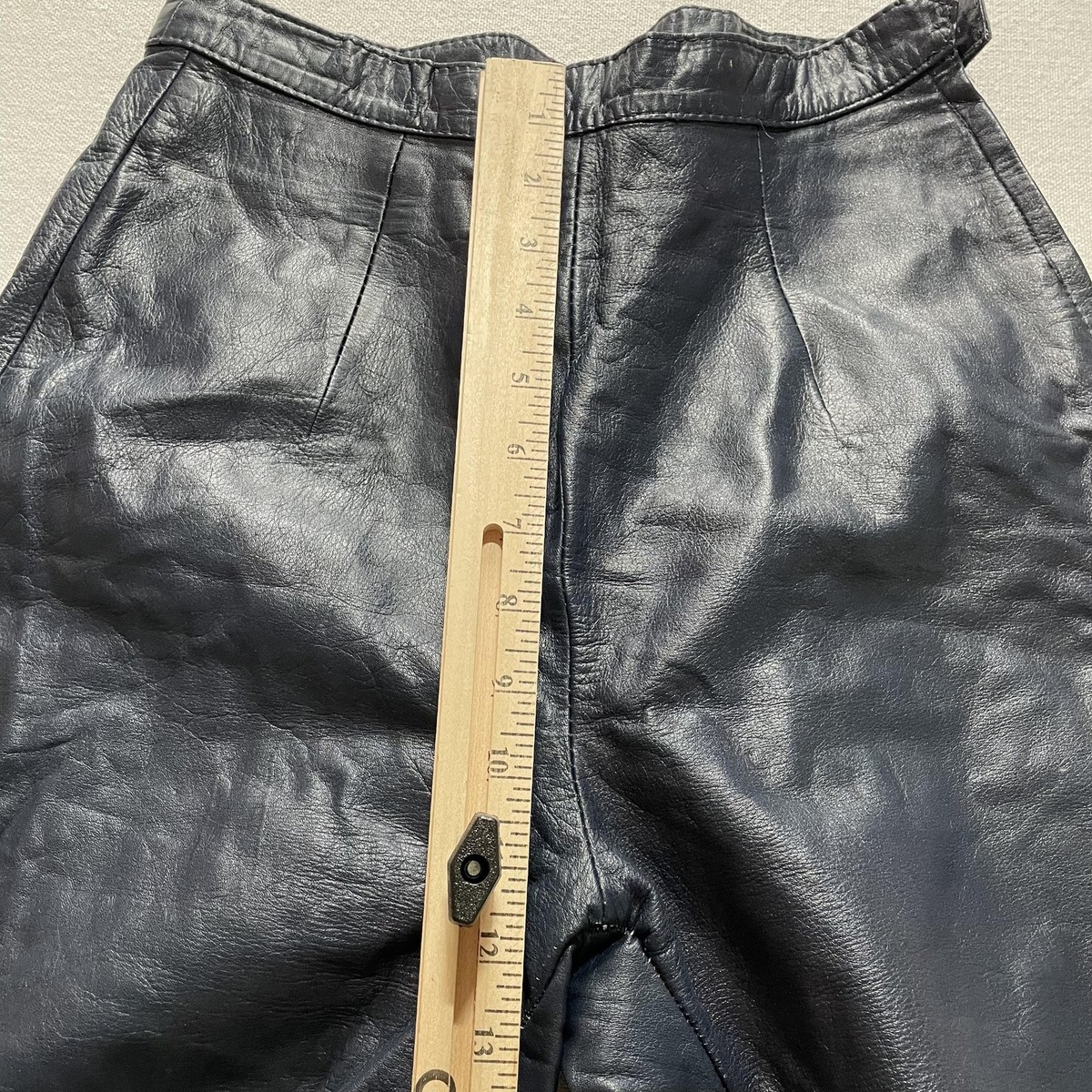 Vintage Genuine Leather Pants Womens Navy Blue 25x26