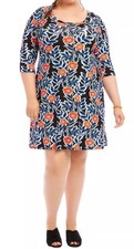 NEW Women's Plus Size 1X Karen Kane Three Quarter Sleeve A Line Dress Multi $149