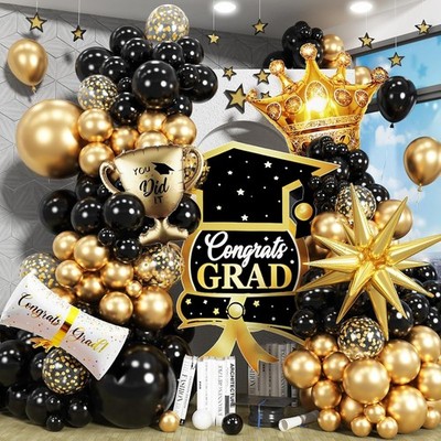Graduation Decorations Class of 2025 Black and Gold Balloons Arch kit, 120 Pcs C