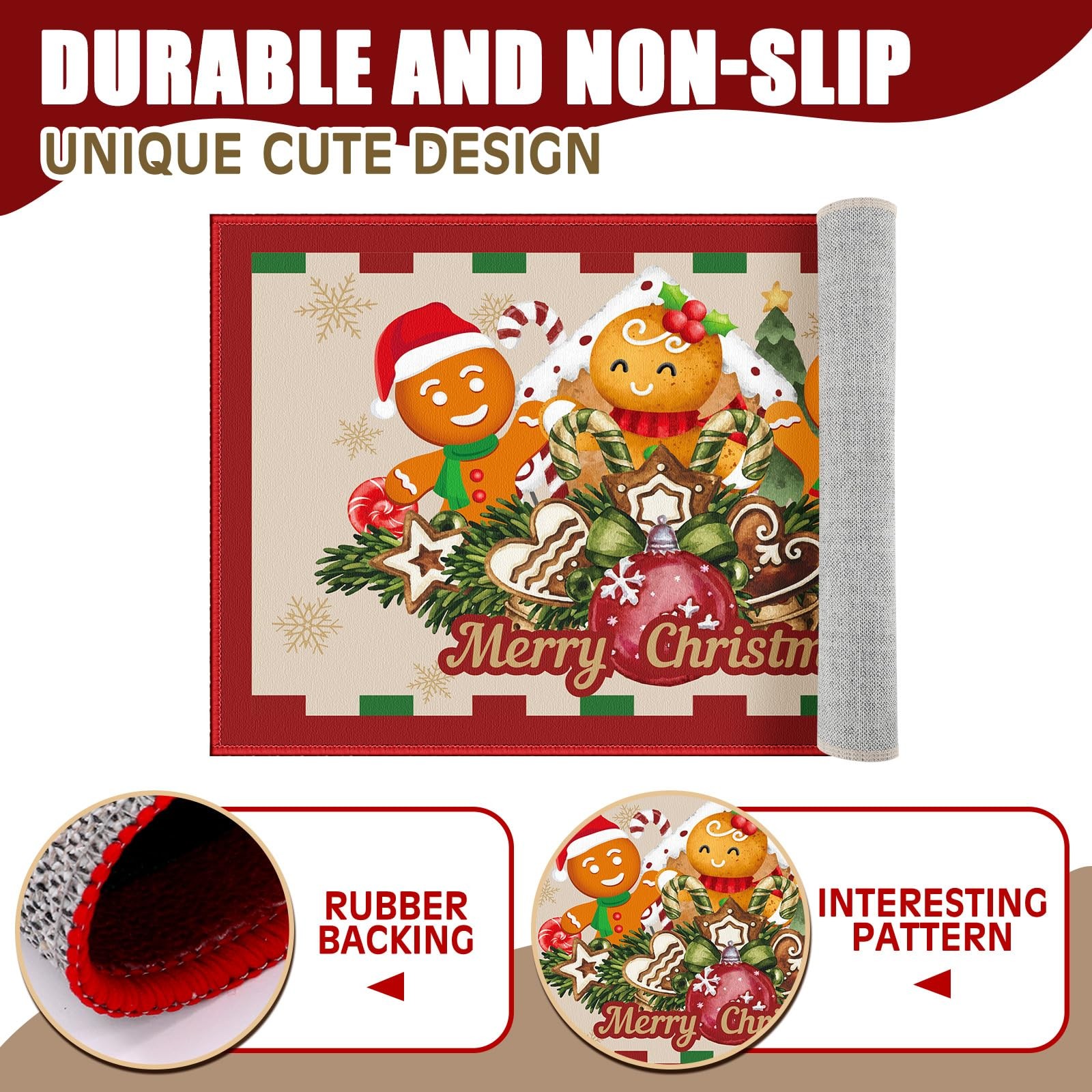 3 Pcs Christmas Kitchen Rug Christmas Absorbent Anti Fatigue Winter Mat Non S...