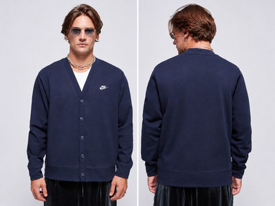 Nike Club Men's Knit Fairway Cardigan | Midnight Navy / White | Größe: L Neu mit