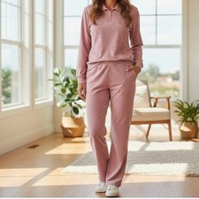 Alfred Dunner Pant Set Women 14 L Pink GrandmaCore Floral Embroidered Corduroy