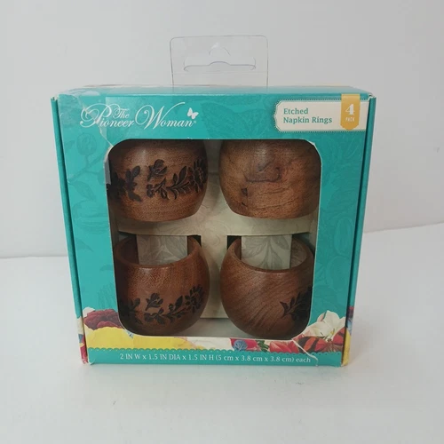 The Pioneer Woman Wooden Etched Napkin Rings set of 4