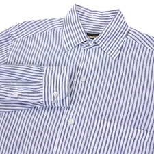 Paul Stuart Mens L Blue White Stripe 100% Linen LS Shirt Made in Italy