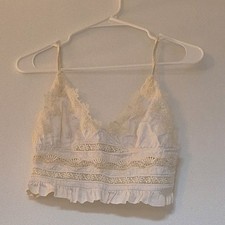 ZARA Cream Lace Ruffle Hem Spaghetti Strap Camisole Top Women  s M