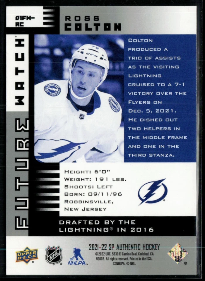 2021-22 SP Authentic '01-02 Retro Future Watch #01FW-RC Ross Colton RC 405/900 - Image 2 of 2