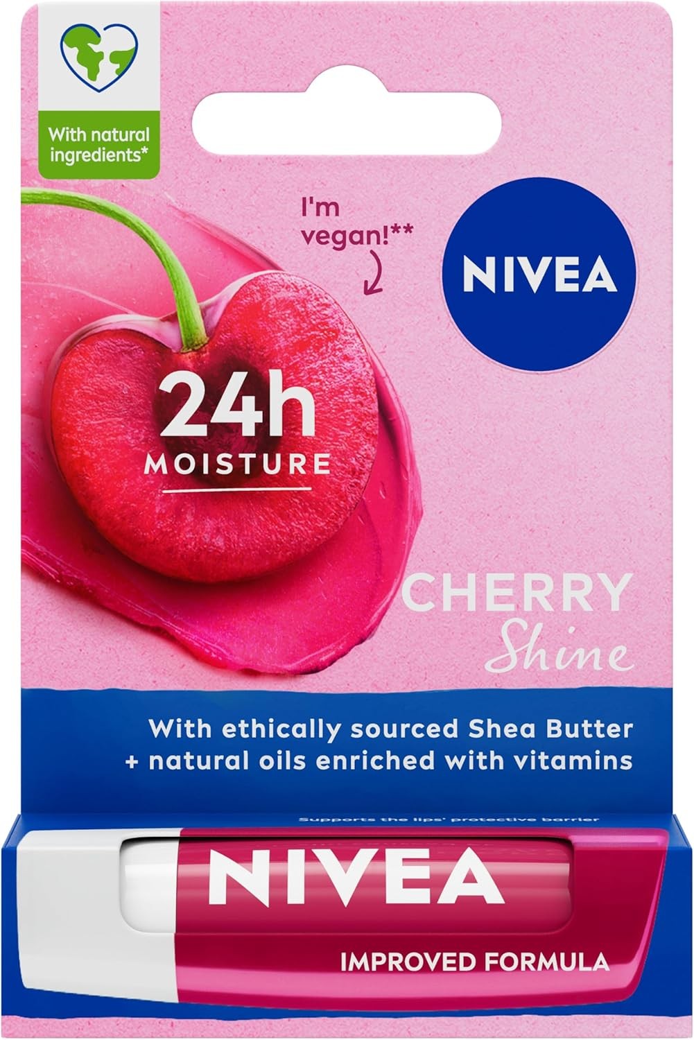 NIVEA Cherry Shine Lip Balm (4.8g), Flavoured Lip Balm with Shea Butter, Natura