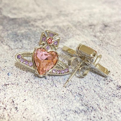 【VIVIENNE WESTWOOD】 BERNARDINA EARRINGS : MILKY PINK CZ Vivienne Westwood Pink 3D Orb Saturn Ear Stud Dangle