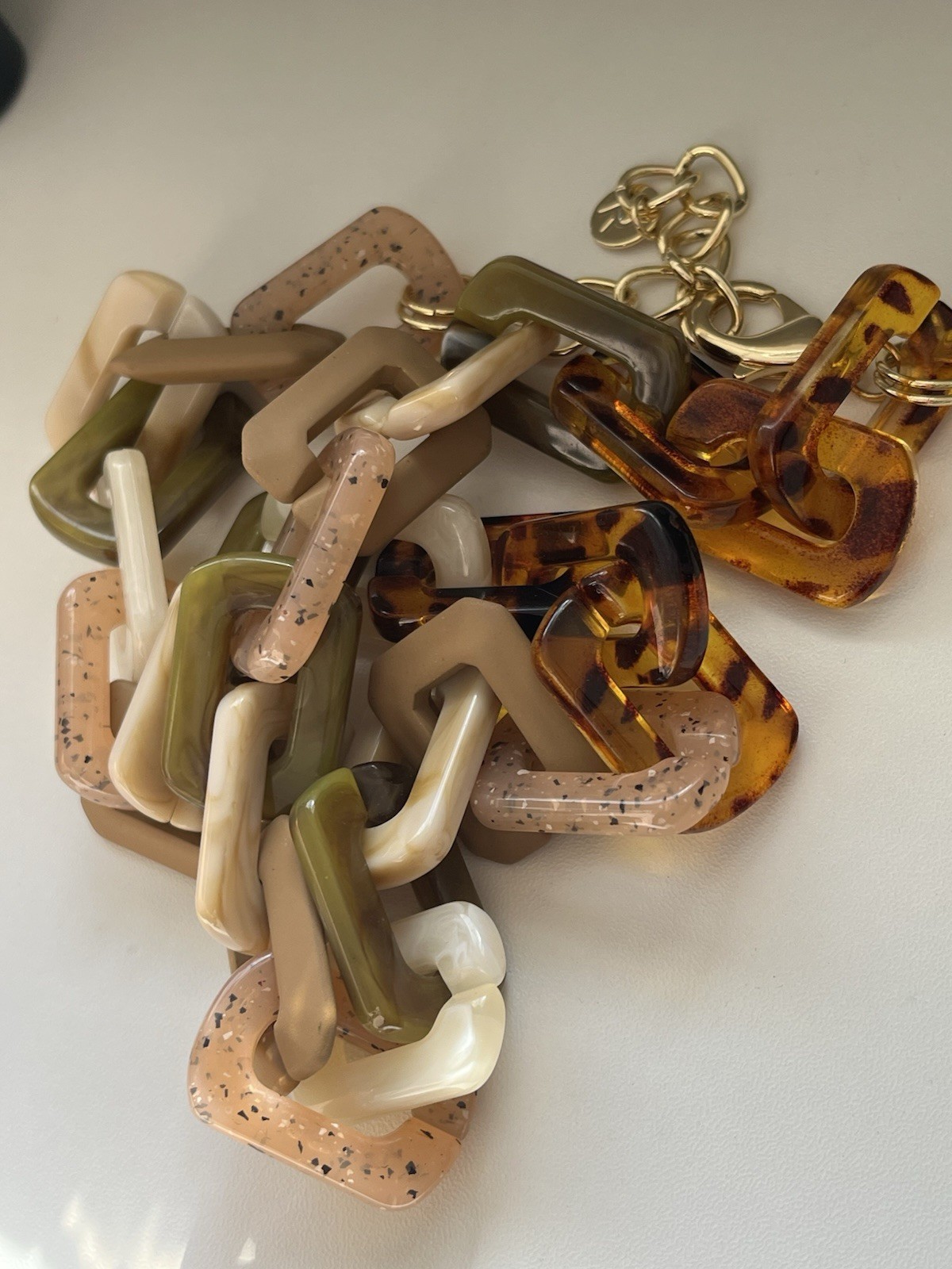 Neutral Green Acrylic Rectangular Goldtone Chunky… - image 4