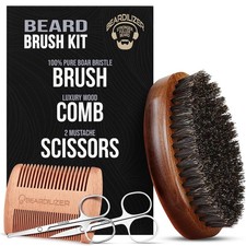 Beard Brush Kit, 100% Pure Boar Bristle Brush, Luxury Wood Comb & 2 Mustache ...