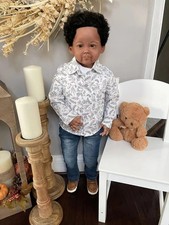 28in Lifelike Reborn Baby Doll Dark Skin Toddler Boy Rooted Afro Hair Kids Gift