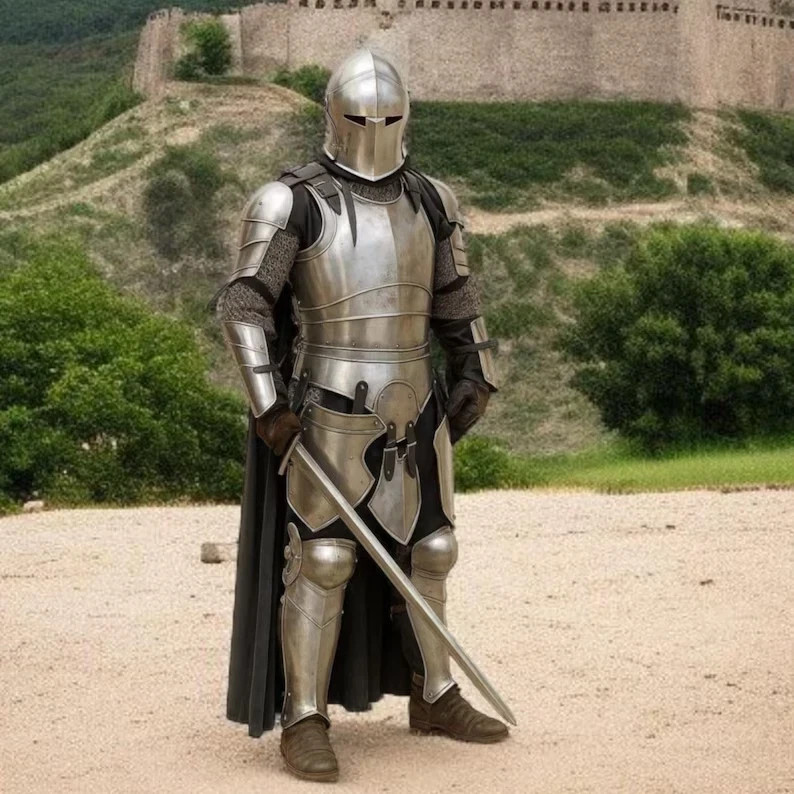 18GA Steel Medieval Full Body Armor Barbuta Set Knight Plate Suit LARP ...