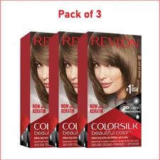 3 Pack - Revlon Colorsilk Beautiful Color Permanent Hair # 50 Light Ash Brown